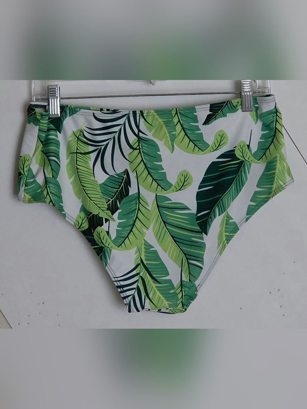 Tropical Leaf High-Waist Bikini Bottoms - Green (Sz. XL) - Picture 2 of 4